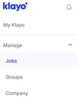 My Klayo navigation menu with Jobs highlighted