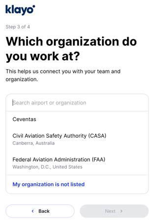 My Klayo - select your organization